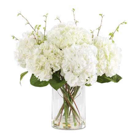 Uttermost Anastasia Hydrangea 20" Wide Anastasia Hydrangea Artificial Plant in a Glass Vase Cream / Natural
