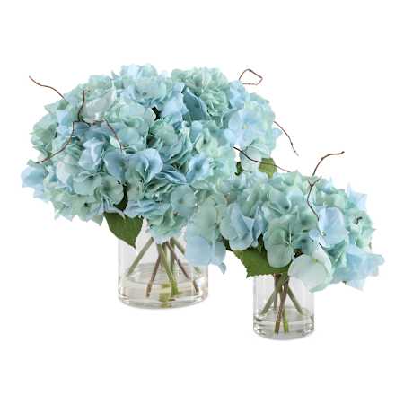 Uttermost Tranquil 14" Wide Hydrangeas Artificial Plant in a Glass Vase Set of 2 Blue / Clear