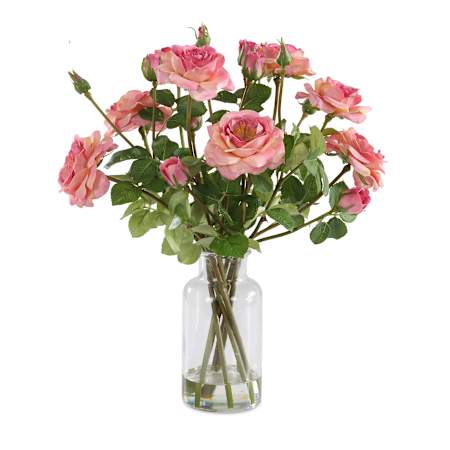Uttermost Adoration Rose 12" Wide Roses Artificial Plant in a Glass Medicine Jar Refreshing Pink