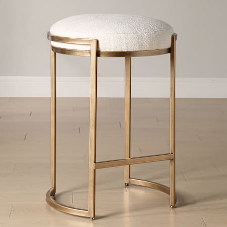 Uttermost 18" Wide Ircon Framed Accent Stool Antique Brushed Brass