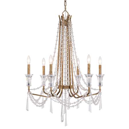 Varaluz Barcelona 6 Light 27" Wide Crystal Candle Style Chandelier Brass Kisser