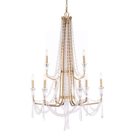 Varaluz Barcelona 9 Light 34" Wide Crystal Candle Style Chandelier Brass Kisser