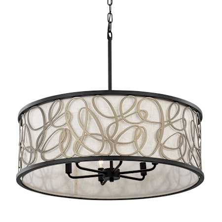 Varaluz Scribble 6 Light 28" Wide Drum Chandelier Matte Black / Artifact / Taupe