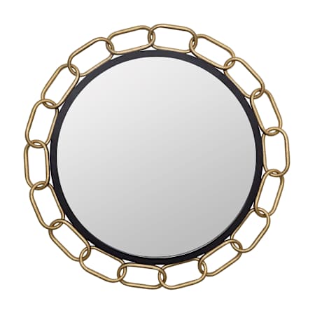 Varaluz Chains of Love 30" Diameter Circular Steel Framed Accent Mirror Matte Black / Textured Gold