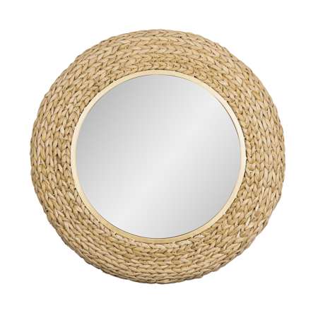 Varaluz Athena 30-1/4" Diameter Circular Beveled Fabric Framed Accent Mirror French Gold / Natural Seagrass