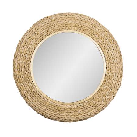 Varaluz Athena 30-1/4" Diameter Circular Framed Bathroom Mirror French Gold / Natural Seagrass