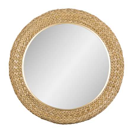 Varaluz Athena 40-1/4" Diameter Circular Beveled Fabric Framed Accent Mirror French Gold / Natural Seagrass