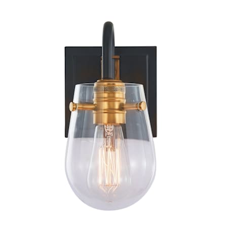 Varaluz Bromyard 10" Tall Wall Sconce Matte Black / Aged Brass