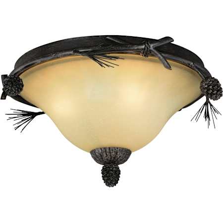 Vaxcel Lighting Sierra 3 Light 16" Wide Flush Mount Ceiling Fixture with Scavo Glass and Pine Elements Black Walnut