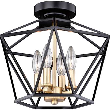 Vaxcel Lighting Turin 4 Light 14-1/2" Wide Semi-Flush Ceiling Fixture Noble Bronze with Natural Brass