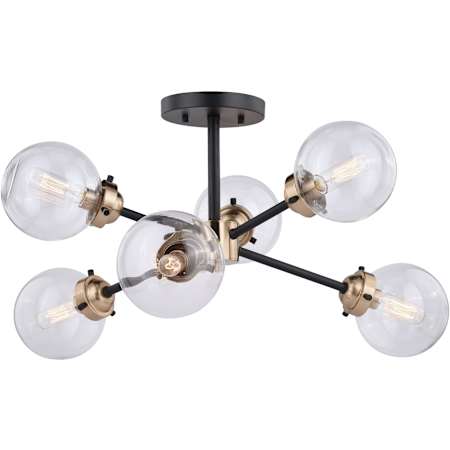 Vaxcel Lighting Orbit 6 Light 25" Wide Semi-Flush Ceiling Fixture with Glass Shades Oil Rubbed Bronze with Muted Brass