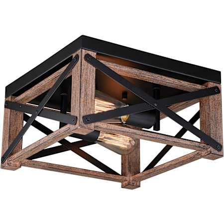 Vaxcel Lighting Colton 12" Wide Wood Flush Mount Ceiling Fixture Rustic Oak / Noble Bronze
