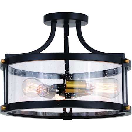 Vaxcel Lighting Holbrook 3 Light 16" Wide Semi-Flush Drum Ceiling Fixture Matte Black / Satin Brass