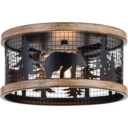 Vaxcel Lighting Kodiak 2 Light 12" Wide Flush Mount Drum Ceiling Fixture Black / Burnished Teak