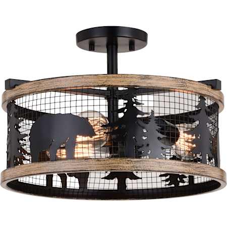 Vaxcel Lighting Kodiak 3 Light 16" Wide Semi-Flush Drum Ceiling Fixture Black / Burnished Teak