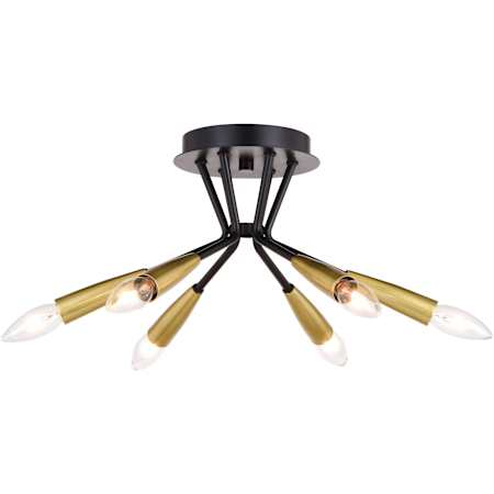 Vaxcel Lighting Ellis 6 Light 16" Wide Semi-Flush Ceiling Fixture Matte Black / Satin Brass