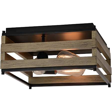 Vaxcel Lighting Ravenswood 3 Light 13" Wide Flush Mount Square Ceiling Fixture Matte Black / Burnished Maple