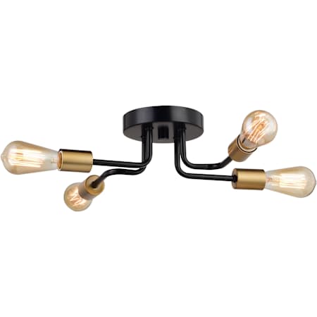 Vaxcel Lighting Rhine 4 Light 16" Wide Semi-Flush Ceiling Fixture Matte Black / Natural Brass
