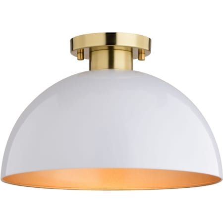 Vaxcel Lighting Devon 13" Wide Semi-Flush Ceiling Fixture Glossy White / Satin Brass