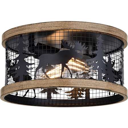 Vaxcel Lighting 2 Light 12" Wide Flush Mount Drum Ceiling Fixture Black and Burnished Teak