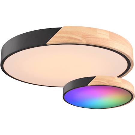 Vaxcel Lighting Everette 17" Wide LED Flush Mount Ceiling Fixture Matte Black / Natural Wood