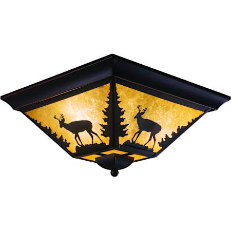 Vaxcel Lighting Bryce 3 Light Flush Mount Indoor Ceiling Fixture with Deer Portrait Glass Shade - 14 Inches Wide Burnished Bronze