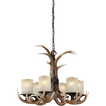 Vaxcel Lighting Yoho 6 Light Single Tier Chandelier with Frosted Glass Shades - 24.5 Inches Wide Black Walnut