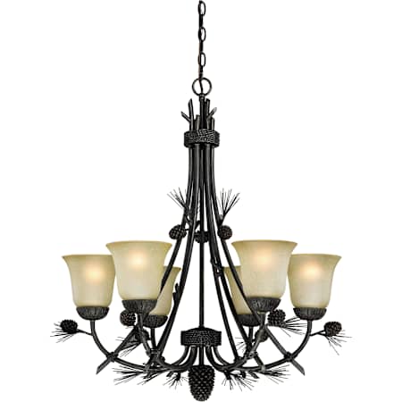 Vaxcel Lighting Sierra 6 Light Single Tier Chandelier with Cream Glass Shades Black Walnut