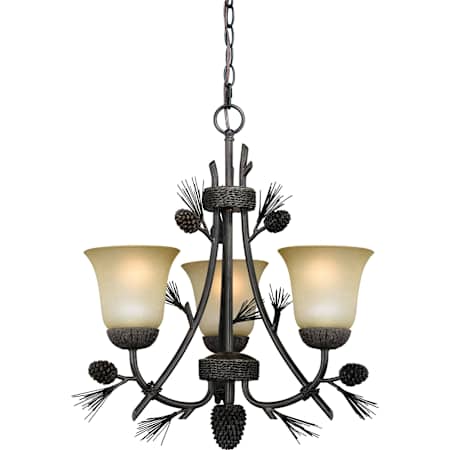 Vaxcel Lighting Sierra 3 Light 20" Wide Chandelier with Scavo Glass and Pine Elements Black Walnut
