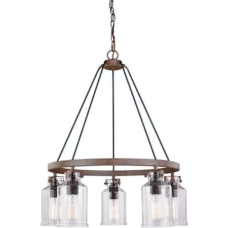 Vaxcel Lighting Milone 5 Light 26" Wide Ring Chandelier with a Clear Seedy Glass Shade Textured Rustic Bronze