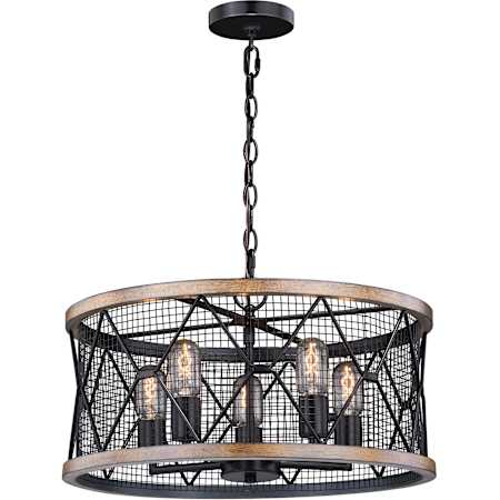 Vaxcel Lighting Bremerton 5 Light 20" Wide Cage Pendant Oil Rubbed Bronze / Burnished Teak