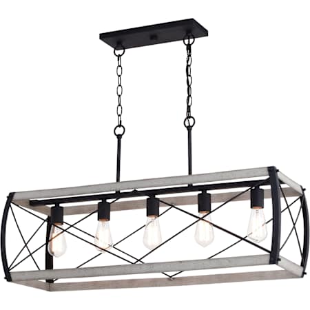 Vaxcel Lighting Montclare 5 Light 35" Wide Linear Chandelier Textured Black / White Ash