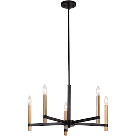 Vaxcel Lighting Damen 5 Light 25" Wide Taper Candle Style Chandelier Matte Black / Natural Brass