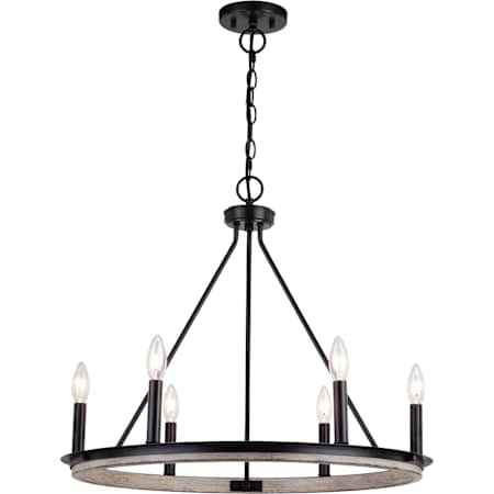 Vaxcel Lighting Russel 6 Light 25" Wide Candle Style Chandelier Matte Black / Weathered Gray
