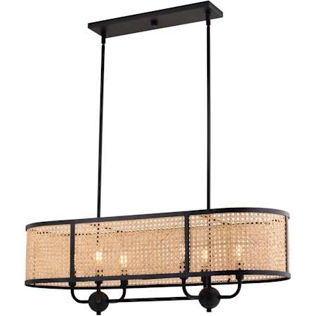 Vaxcel Lighting Berens 6 Light 36" Wide Linear Chandelier with Woven Rattan Shade Matte Black