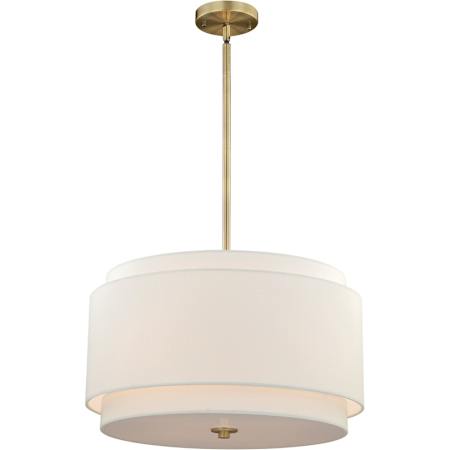 Vaxcel Lighting Burnaby 4 Light Pendant with White Fabric Shade Matte Brass