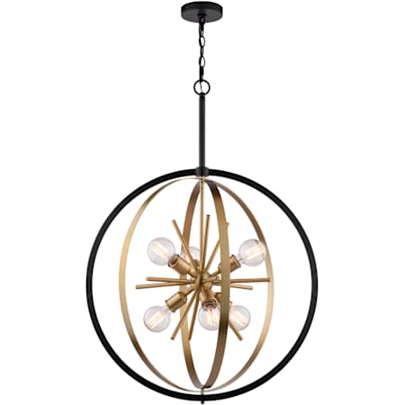 Vaxcel Lighting Estelle 6 Light 27" Wide Multi Light Pendant Natural Brass And Matte Black
