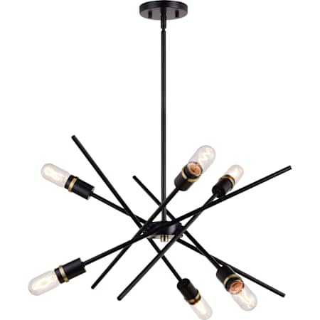 Vaxcel Lighting Halsted 6 Light 25" Wide Abstract Sputnik Chandelier Black / Satin Brass