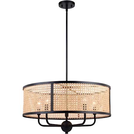 Vaxcel Lighting Berens 5 Light 24" Wide Rattan Cane Drum Chandelier Matte Black