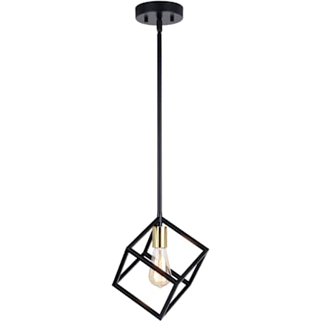 Vaxcel Lighting Deering 10" Wide Cube Pendant Matte Black / Satin Brass