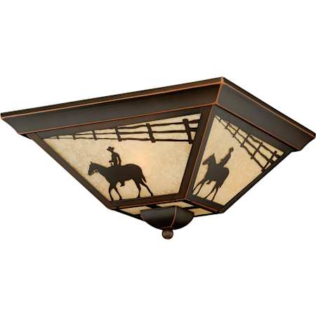 Vaxcel Lighting Trail 3 Light Flush Mount Outdoor Ceiling Fixture with Cream Ranch Portrait Glass Shade - 14 Inches Wide Burnished Bronze