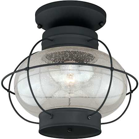 Vaxcel Lighting Chatham 1 Light Semi-Flush Mount Outdoor Ceiling Fixture with Clear Seeded Glass Shade and Metal Guard - 13 Inches Wide Textured Black