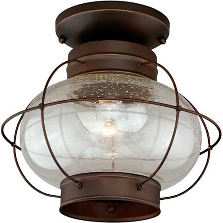 Vaxcel Lighting Chatham 1 Light Semi-Flush Mount Outdoor Ceiling Fixture with Clear Seeded Glass Shade and Metal Guard - 13 Inches Wide Burnished Bronze