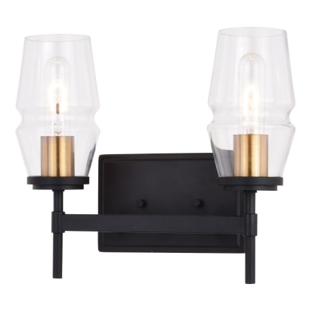 Vaxcel Lighting Warren 2 Light 13" Wide Bathroom Vanity Light Matte Black / Brushed Brass
