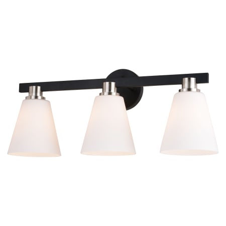 Vaxcel Lighting Vermont 3 Light 23" Wide Vanity Light with Frosted Glass Shades Matte Black / Satin Nickel
