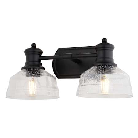 Vaxcel Lighting Beloit 2 Light 17" Wide Vanity Light with Seedy Glass Shades Matte Black
