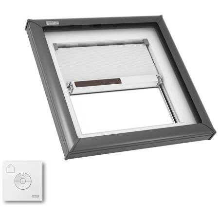 Velux FCM Fixed Curb Mount Skylight with Tempered LowE3 Glass and Solar Room Darkening Shade - 2222 (Outside Curb: 25.5 x 25.5 in) Gray Frame / Clear Glass
