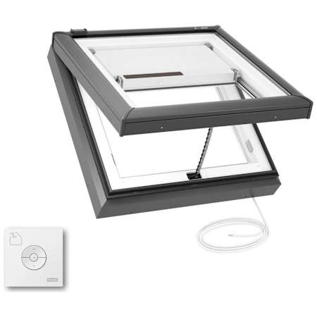 Velux VCM Manual Venting Curb Mount Skylight with Laminated LowE3 Glass and Solar Room Darkening Shade - (Outside Curb: 25.5 x 25.5 in) Gray Frame / Clear Glass