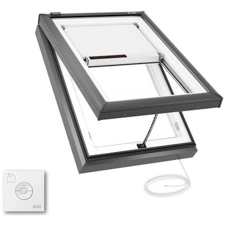 Velux VCM Manual Venting Curb Mount Skylight with Laminated LowE3 Glass and Solar Room Darkening Shade - (Outside Curb: 25.5 x 37.5 in) Gray Frame / Clear Glass