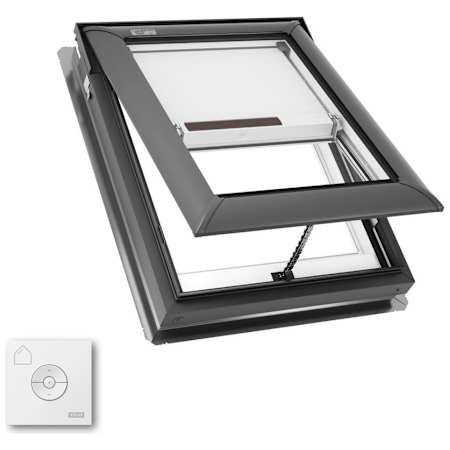 Velux VS Manual Venting Deck Mount Skylight, Laminated LowE3 Glass and Solar Room Darkening Shade - (Rough Opening: 21 in x 26-7/8 in) Gray Frame / Clear Glass